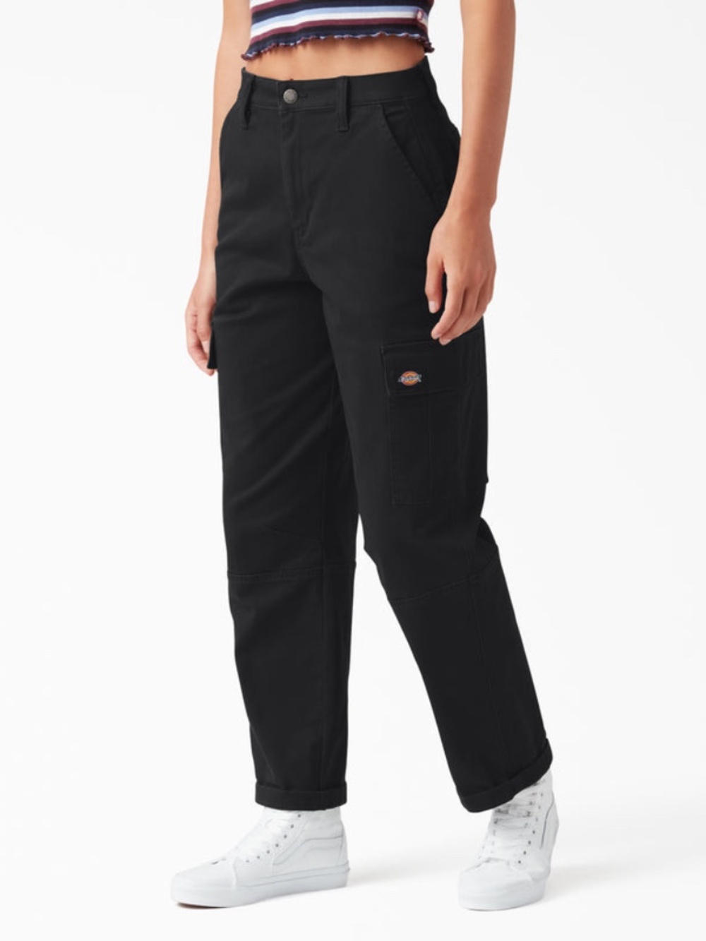 Dickies Women's Relaxed Fit Cropped Cargo Pants in Black
